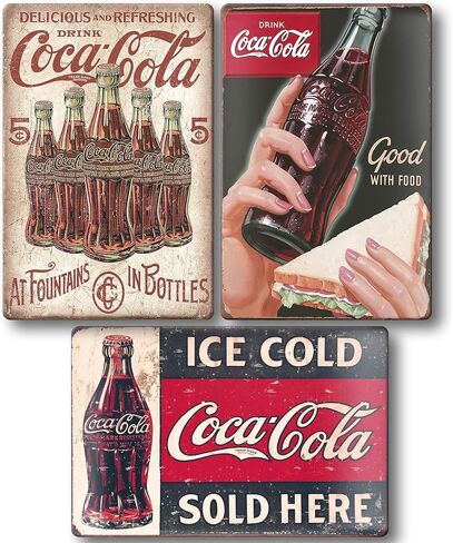Coca Cola Tin Signs | Vintage Metal Decor Bar Cool Things For Man Cave | Coke Retro Funny Stuff Wall Poster Shop Room Kitchen Home House Coffee Garage 8x12 In in Saudi Arabia