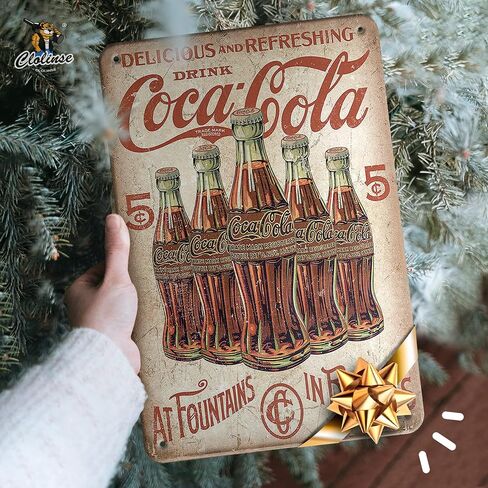 Coca Cola Tin Signs | Vintage Metal Decor Bar Cool Things For Man Cave | Coke Retro Funny Stuff Wall Poster Shop Room Kitchen Home House Coffee Garage 8x12 In in Saudi Arabia