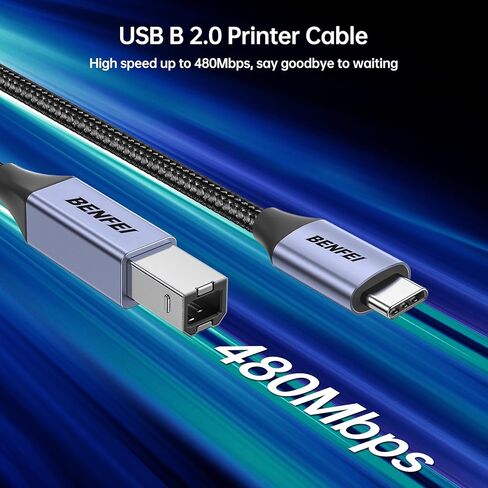 BENFEI USB Printer Cable, 6.6FT/2 Meter USB A to USB B Cable for HP, Canon, Brother, Dell, Epson, Lexmark, Xerox, Grey in Kuwait