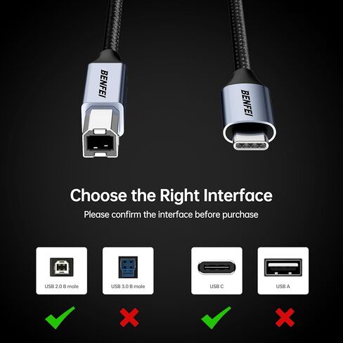 BENFEI USB Printer Cable, 6.6FT/2 Meter USB A to USB B Cable for HP, Canon, Brother, Dell, Epson, Lexmark, Xerox, Grey in Kuwait