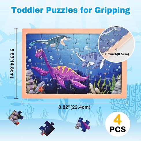 Puzzles for Kids Ages 4-6, Wooden Puzzles for Toddlers, 4 Packs 24 PCS Thickened Sea and Animal Puzzle Toys, Preschool Educational Puzzle Toys for Boys and Girls 3 4 5 6 Years Old in Saudi Arabia