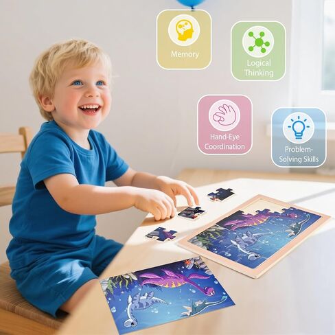 Puzzles for Kids Ages 4-6, Wooden Puzzles for Toddlers, 4 Packs 24 PCS Thickened Sea and Animal Puzzle Toys, Preschool Educational Puzzle Toys for Boys and Girls 3 4 5 6 Years Old in Saudi Arabia