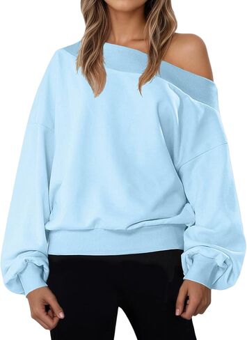 Off The Shoulder Sweatshirt for Women Oversized Long Sleeve Tops Casual Loose Fall Pullover Sweater Fashion Streetwear in Kuwait