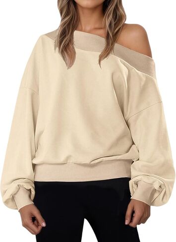 Off The Shoulder Sweatshirt for Women Oversized Long Sleeve Tops Casual Loose Fall Pullover Sweater Fashion Streetwear in Kuwait