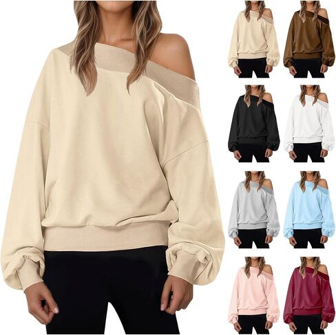 Off The Shoulder Sweatshirt for Women Oversized Long Sleeve Tops Casual Loose Fall Pullover Sweater Fashion Streetwear in Kuwait