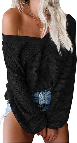 Off The Shoulder Sweatshirt for Women Oversized Long Sleeve Tops Casual Loose Fall Pullover Sweater Fashion Streetwear in Kuwait