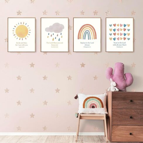 LARTSFRO Jesus Loves me Wall Decor Poster Prints for Girls Kids Room Playroom Decor, Girl Nursery Baby Kids Bedroom Decorations Prints, Christian Wall Art, Classroom Posters Decor 10x8 Inch Set of 4 Unframed in Kuwait