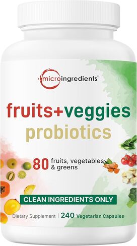 Micro Ingredients Fruit and Veggies Supplement with Probiotics, 240 Vegetarian Capsules | 80+ Fruits & Veggies Superfood Blend | Fresh Super Greens with Probiotic for Immune & Digestive Health in Saudi Arabia