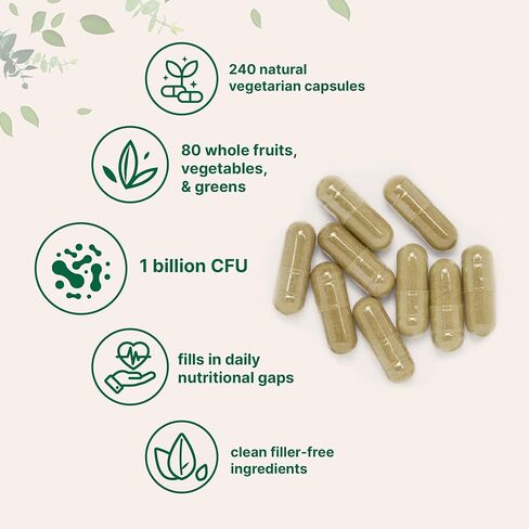 Micro Ingredients Fruit and Veggies Supplement with Probiotics, 240 Vegetarian Capsules | 80+ Fruits & Veggies Superfood Blend | Fresh Super Greens with Probiotic for Immune & Digestive Health in Saudi Arabia