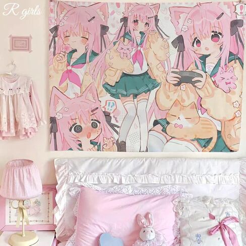 HOKMAH Cute Tapestry for Bedroom Wall Tapestry, Y2k Kawaii Cutecore Room Decor Aesthetic Coquette Harajuku Banners Dorm Home (60 * 80'',Type-A) in Kuwait
