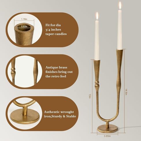 Cast Iron Candelabra, Antique Brass Metal Candlestick Holder, Elegant Wedding & Event Candle Stand, Vintage Decorative Candelabra for Home & Dining Room in Kuwait