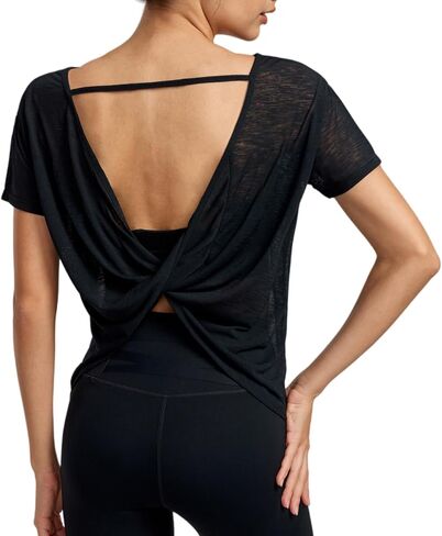 Altiland Open Back Procleout Tirt for Woman ، Ultra-Soft Quick Dry Athletic Tee Yoga تشغيل قمم قصيرة الأكمام in Kuwait