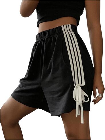 Verdusa Women's Striped Bow Tie Sweat Shorts Loose Straight Leg Athletic Shorts in Saudi Arabia