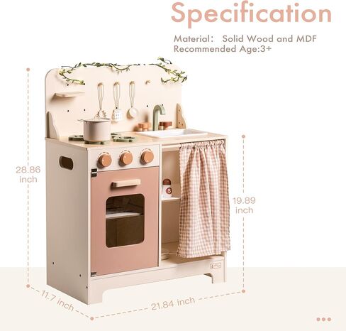 ROBOTIME Play Kitchen Toy Fridge - Wooden Toy Refrigerator with Accessories, Pretend Play Kitchen Set for Kids & Toddlers, Freezer with Play Food for Ages 3+ (Creamy Rustic Style) in Saudi Arabia