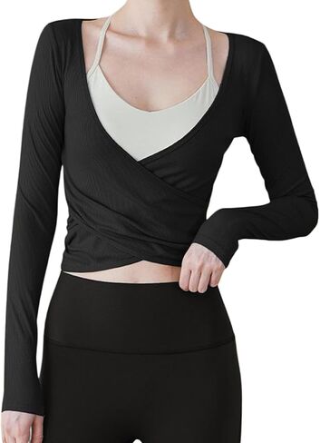 Aopwsrlyi Women's Proclout Wrapt Top Slim Fit Long Sleeve Deep V Deep Dev Dear Writ in Kuwait