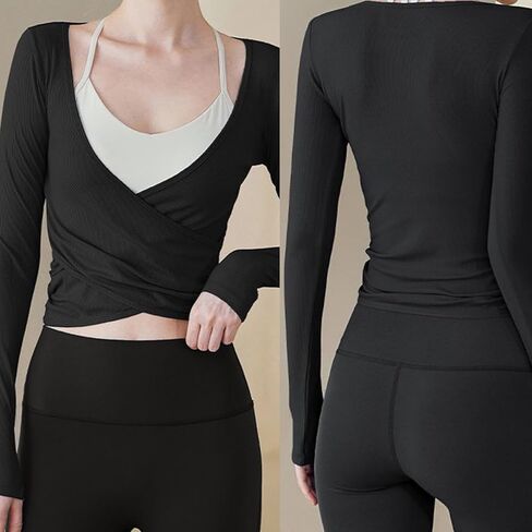 Aopwsrlyi Women's Proclout Wrapt Top Slim Fit Long Sleeve Deep V Deep Dev Dear Writ in Kuwait