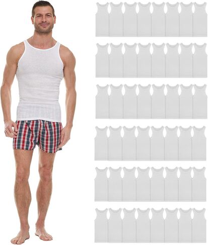 BILLIONHATS 48 Pack of Mens Cotton Undershirt, Ribbed Tank Top A Shirt White Assorted Sizes S-XL, Wholesale Bulk in Saudi Arabia