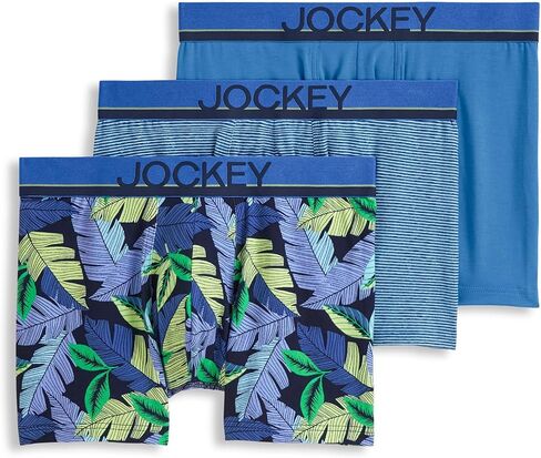 Jockey Men's Underwear True Style 4" Trunk - 3 Pack, Fanning Flora/True Blue/Frolic Stripe, M in Saudi Arabia
