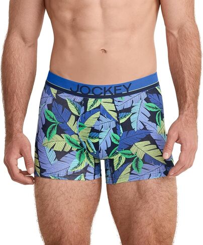 Jockey Men's Underwear True Style 4" Trunk - 3 Pack, Fanning Flora/True Blue/Frolic Stripe, M in Saudi Arabia