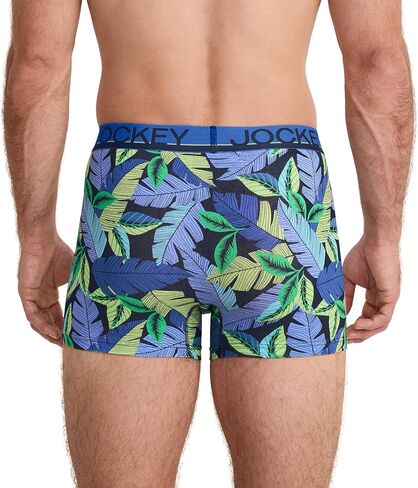 Jockey Men's Underwear True Style 4" Trunk - 3 Pack, Fanning Flora/True Blue/Frolic Stripe, M in Saudi Arabia
