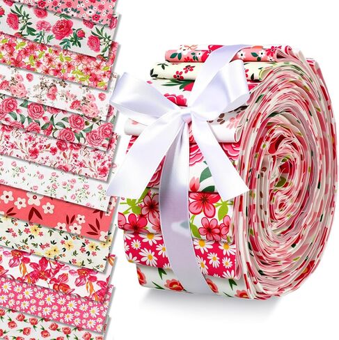 Ganeen 60 PCS Cotton Jelly Valentine's Day Fabric Flock Heart Fabric Strips Valentine's Day Skilting Roll for Gract Cloth Craft DIY ، 12 Styles in Kuwait
