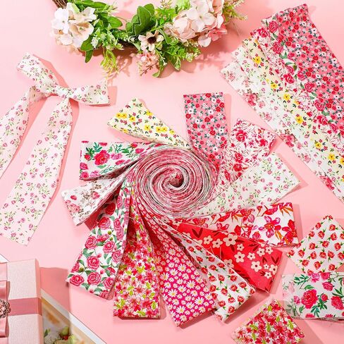 Ganeen 60 PCS Cotton Jelly Valentine's Day Fabric Flock Heart Fabric Strips Valentine's Day Skilting Roll for Gract Cloth Craft DIY ، 12 Styles in Kuwait