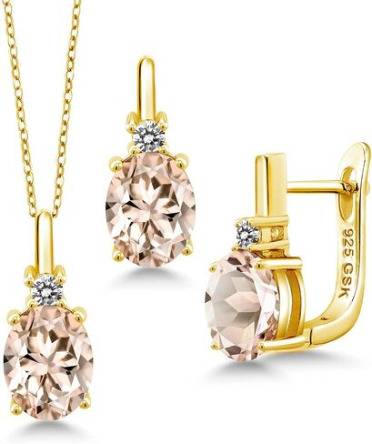 Gem Stone King 18K Yellow Gold Plated Silver White Moissanite and White Diamond Pendant Earrings Set For Women (6.50 Cttw, with 18 Inch Chain) in Saudi Arabia