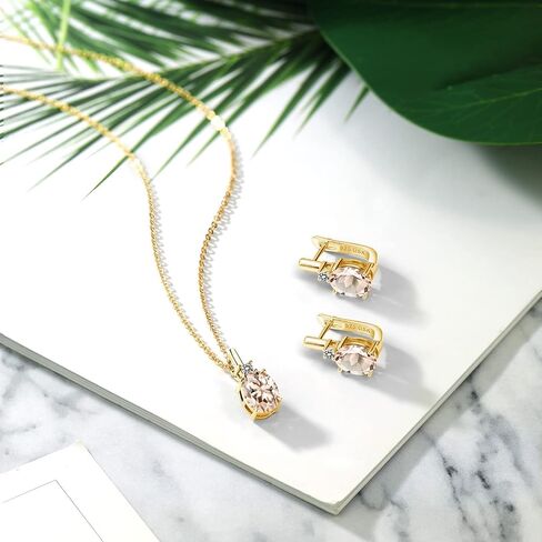 Gem Stone King 18K Yellow Gold Plated Silver White Moissanite and White Diamond Pendant Earrings Set For Women (6.50 Cttw, with 18 Inch Chain) in Saudi Arabia