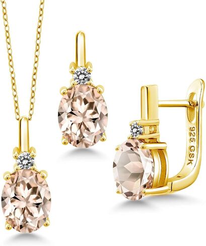 Gem Stone King 18K Yellow Gold Plated Silver White Moissanite and White Diamond Pendant Earrings Set For Women (6.50 Cttw, with 18 Inch Chain) in Saudi Arabia