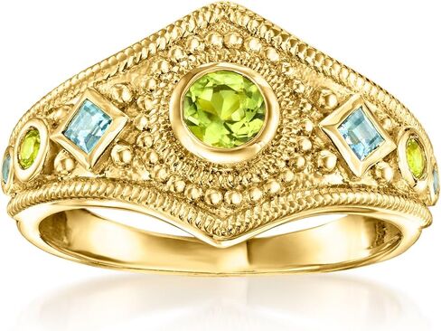 Ross-Simons 0.30 ct. t.w. Peridot and .24 ct. t.w. Swiss Blue Topaz Milgrain Ring in 18kt Gold Over Sterling in Saudi Arabia