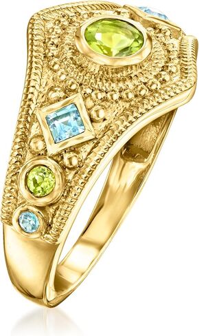 Ross-Simons 0.30 ct. t.w. Peridot and .24 ct. t.w. Swiss Blue Topaz Milgrain Ring in 18kt Gold Over Sterling in Saudi Arabia