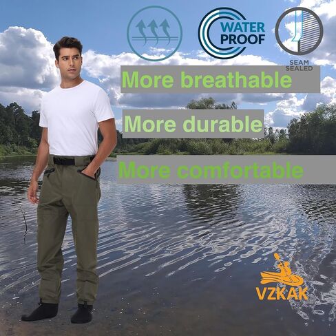 Fishing Waders for Men and Women,Wading Pants with Neoprene Stocking Foot,Fishing Waist Waders Pants with Pockets in Saudi Arabia