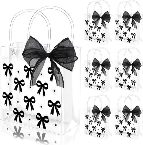 Whaline 12 Pcs Bow Coquette Clear PVC Gift Bags Blue Bowknot Daisy Flower Party Favor Bags with Handle Treat Tote Bags with Ribbon for Wedding Birthday Baby Shower in Saudi Arabia