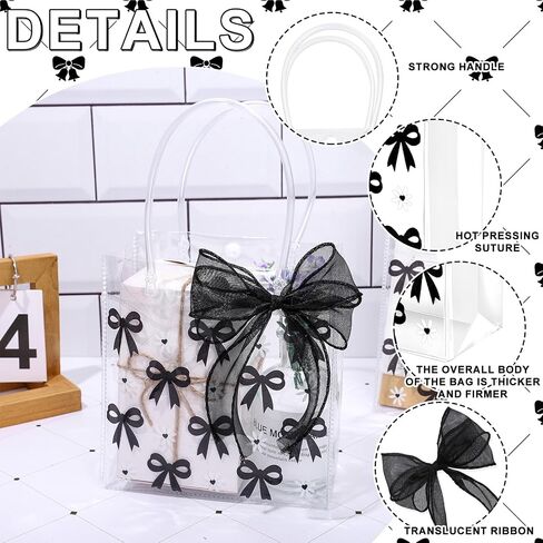 Whaline 12 Pcs Bow Coquette Clear PVC Gift Bags Blue Bowknot Daisy Flower Party Favor Bags with Handle Treat Tote Bags with Ribbon for Wedding Birthday Baby Shower in Saudi Arabia