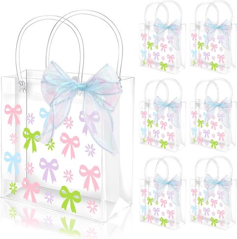 Whaline 12 Pcs Bow Coquette Clear PVC Gift Bags Blue Bowknot Daisy Flower Party Favor Bags with Handle Treat Tote Bags with Ribbon for Wedding Birthday Baby Shower in Saudi Arabia