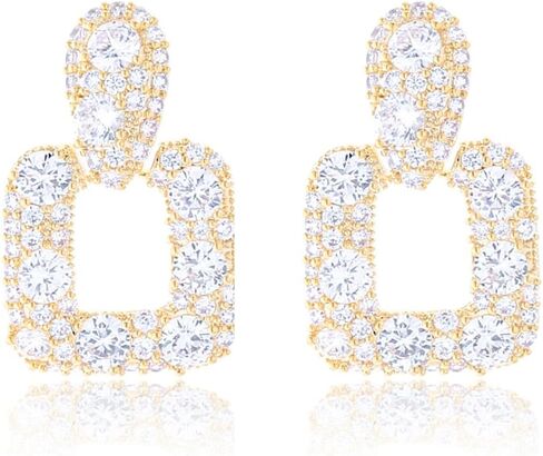 Geometric CZ Drop Earrings for Women – Elegant French Style Teardrop and Square Dangling Earrings with 925 Silver Posts in Saudi Arabia