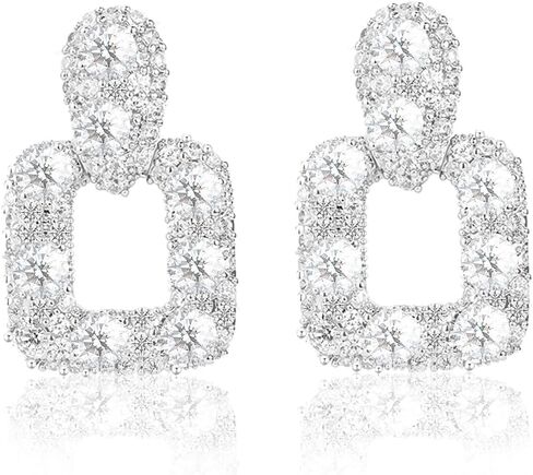 Geometric CZ Drop Earrings for Women – Elegant French Style Teardrop and Square Dangling Earrings with 925 Silver Posts in Saudi Arabia