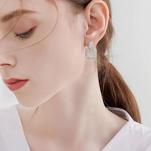 Geometric CZ Drop Earrings for Women – Elegant French Style Teardrop and Square Dangling Earrings with 925 Silver Posts in Saudi Arabia