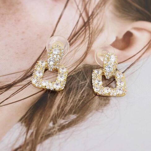 Geometric CZ Drop Earrings for Women – Elegant French Style Teardrop and Square Dangling Earrings with 925 Silver Posts in Saudi Arabia