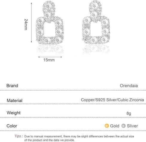 Geometric CZ Drop Earrings for Women – Elegant French Style Teardrop and Square Dangling Earrings with 925 Silver Posts in Saudi Arabia