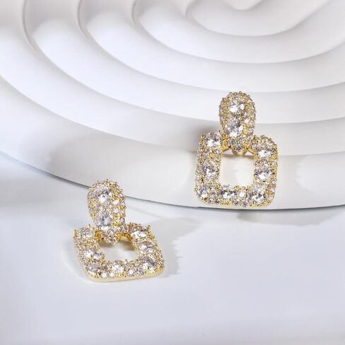 Geometric CZ Drop Earrings for Women – Elegant French Style Teardrop and Square Dangling Earrings with 925 Silver Posts in Saudi Arabia
