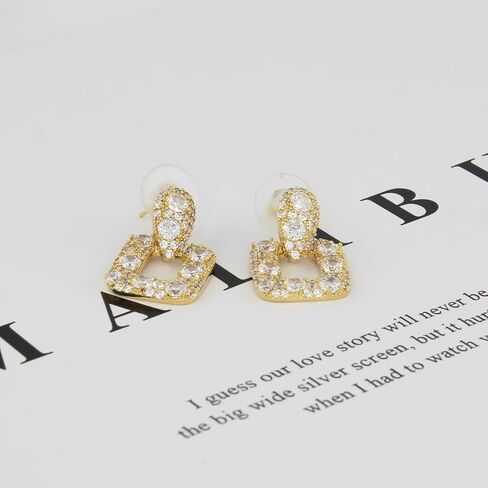 Geometric CZ Drop Earrings for Women – Elegant French Style Teardrop and Square Dangling Earrings with 925 Silver Posts in Saudi Arabia
