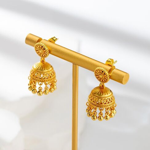 الذهب الهندي jhumki bell بيان عتيقة الأقراط للنساء الرجعية العرقية البوهيمية hollow jhumka جولة أجراس الشراكيل dangl دقة بوليوود التقليدية بوهو غجر الأزرار المجوهرات الهدية in Saudi Arabia