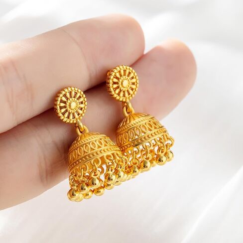 الذهب الهندي jhumki bell بيان عتيقة الأقراط للنساء الرجعية العرقية البوهيمية hollow jhumka جولة أجراس الشراكيل dangl دقة بوليوود التقليدية بوهو غجر الأزرار المجوهرات الهدية in Saudi Arabia