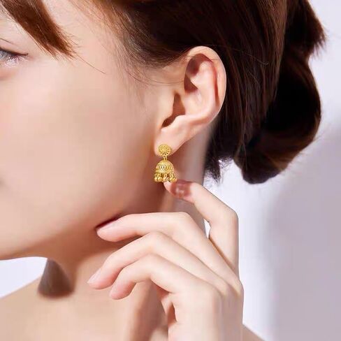 الذهب الهندي jhumki bell بيان عتيقة الأقراط للنساء الرجعية العرقية البوهيمية hollow jhumka جولة أجراس الشراكيل dangl دقة بوليوود التقليدية بوهو غجر الأزرار المجوهرات الهدية in Saudi Arabia