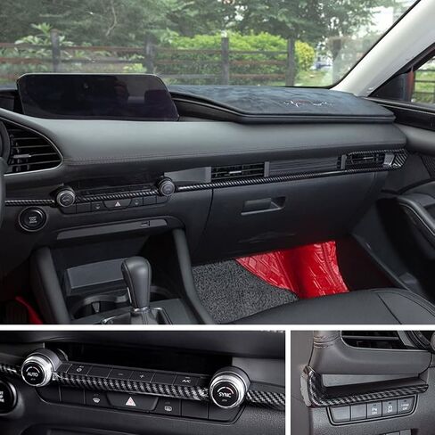 Car Accessories Fit for 2019 2020 2021 2022 2023 2024 2025 Mazda 3 Axela Inner Dashboard Center Console AC Air Vent Outlet Cover Trim (Carbon Fiber Style) ABS 4 PCS in Saudi Arabia