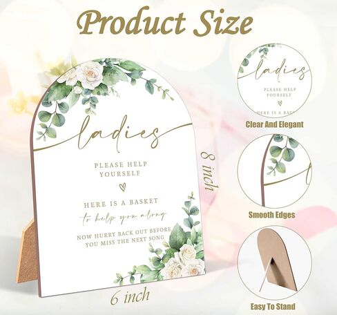2 Pack White Rose Bathroom Basket Ladies & Gents Signs For Wedding, Wedding Ceremony, 6 x 8 Inch Arch Wooden Tabletop Sign with Stand, Reception Decoration, Party Supplies (BJ12) in Saudi Arabia