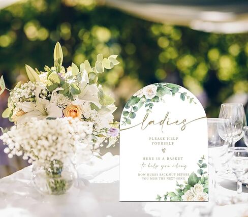 2 Pack White Rose Bathroom Basket Ladies & Gents Signs For Wedding, Wedding Ceremony, 6 x 8 Inch Arch Wooden Tabletop Sign with Stand, Reception Decoration, Party Supplies (BJ12) in Saudi Arabia