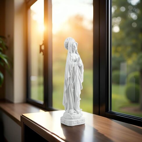 تمثال مريم العذراء - 10.98 "راتنج أبيض تمثال سيدة لورديس ، النحت الديني الكاثوليكي لغرفة الصلاة ، مذبح ، المنزل أو الكنيسة ، تمثال الأم مادونا المبارك in Kuwait