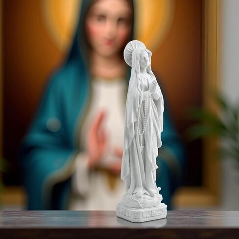 تمثال مريم العذراء - 10.98 "راتنج أبيض تمثال سيدة لورديس ، النحت الديني الكاثوليكي لغرفة الصلاة ، مذبح ، المنزل أو الكنيسة ، تمثال الأم مادونا المبارك in Kuwait